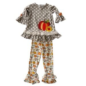 Rare Editions Girls 5‎ Fall Pumpkins Holiday 2pc Outfit Shirt Leggings Set